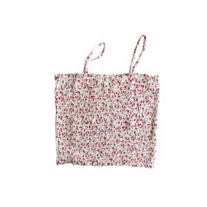 Melrose and Market Womens XL Smocked Floral Tube Top White Red Spaghetti Strap